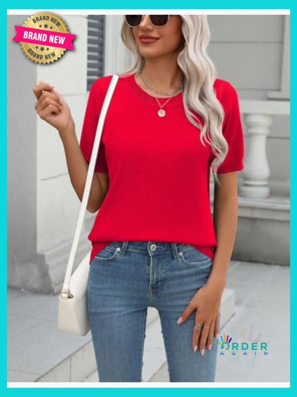 Short Sleeve Crew Neck Pullover Sweater Lightweight Loose Dressy Casual Blouse - Picture 2 of 5